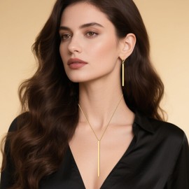 CHASELOV Hypoallergenic Stainless Steel Necklace Earrings for Women Jewelry Set Sensitive Skin Friendly Necklaces & Bar Dangle Earrings Minimalist Gift in Multiple Colors (Gold)