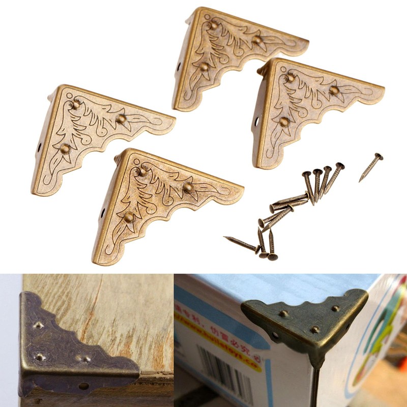 Dophee 8Pcs Antique Brass Jewelry Box Corner Case Chest Corner