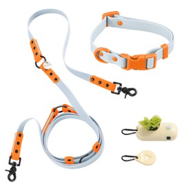THE LICKER STORE WLK1004D-5SET Luna Small 8FT Adjustable 6-in-1 Waterproof Hands-Free Leash and Collar with LED Flashlight, Bag Dispenser, and Poop Bag Holder, Fishbowl