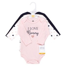 Hudson Baby Unisex Baby Cotton Long-Sleeve Bodysuits, Girl Mommy Pink Navy, Newborn