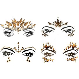 Face Glitter Jewels Gemstone Sticker Makeup for Party Festival Shows Set of 4 Gold