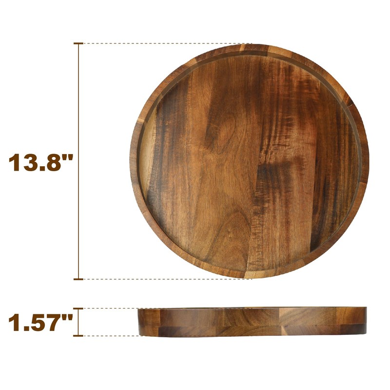 Acacia Wood Round Serving Tray, 13.8" Charcuterie Board with Rim,