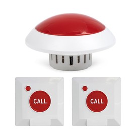 CYSSJF Remote Emergency Strobe Siren Alarm Kit Waterproof Outdoor Loud Panic Sos Warning System for Business Home Shop Hotel School 1 Red Flashing Siren 2 Call Buttons