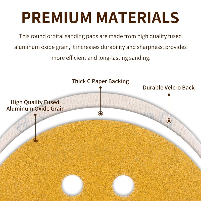 100 pcs Sanding Discs - 5 inch/125 mm, 8 Holes,