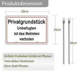 Felexdo Privatgrundstück Unbefugten ist das betreten verboten sign, 30 x 20 cm, metal private property signs with 30 cm aluminium alloy posts for outdoor use