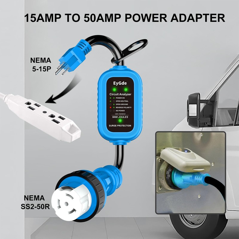 EyGde 50 Amp to 110V RV Adapter with Surge Protector