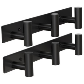 WUIVIUT Heavy Duty Black Metal Hooks 29.5 CM Modern 3 Hooks Wall Rack for Hanging Coat Hooks Wall Hooks Towel Hooks 2 Pack