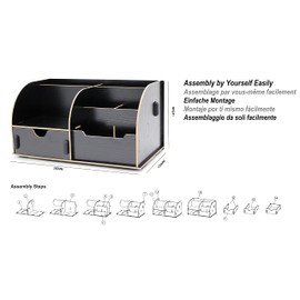 EXERZ Wooden Desk Organiser/Desk Tidy Caddy/Pen Holder - Remote Holder with 7 Compartments - Assembly by Youself Easily (Wooden Black)