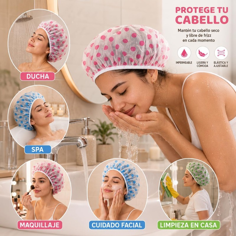 Janety Set 6 Gorros de Baño Impermeables para Mujer Protege