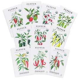 Sereniseed Certified Organic Hot Pepper Seeds (10-Pack) – Non GMO, Open Pollinated – Jalapeño, Cal Wonder, Banana, Serrano, Shishito, Red Habanero, Poblano, Cayenne and More