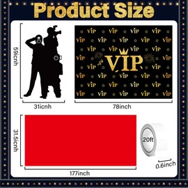 4 Pcs VIP Photography Backdrop Red Carpet Runner for VIP Theme Party Decorations Movie Theme Banner Paparazzi Props Red Carpet Accessory for Home Film Party Supplies Favors