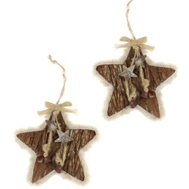 Macosa GR248-8005 Christmas Decoration Star Wood with Fur 24 cm Diameter Natural Star for Hanging Wooden Star Decorative Star Wood Decoration Christmas Window Table Decoration Modern