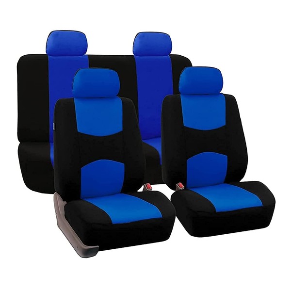 FH Group Car Seat Covers Full Set Cloth - Universal Fit Automotive Seat Covers, Low Back Front Seat Covers, Solid Back Seat Cover, Washable Car Seat Cover for SUV, Sedan and Van Blue