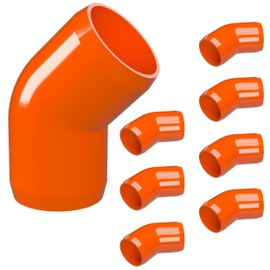 FORMUFIT 3/4" 45 Degree Furniture Grade PVC Fitting in Orange, Made in USA, UV-Resistant, Impact-Proof, 1.050” Actual Socket Diameter (Pack of 8) - F03445E-OR-8