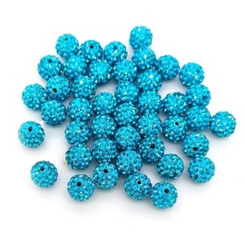 100 Pieces Rhinestone Clay Beads 10 mm Polymer Clay Crystal Beads Round Charms Diamond Beads for Jewelry Making DIY Necklace Bracelet (10mm Lake Blue)