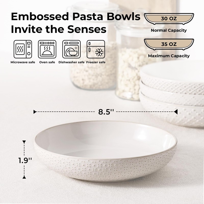 Y YHY 8.5" Pasta Bowls Set of 4, 30 oz