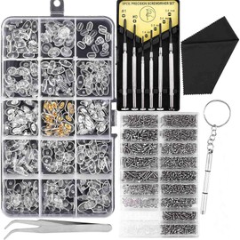 Eyeglass Repair Kit with Screws,1500 pcs Glasses Screws Kit, Nose Pads and Cleaning Cloth with 6 Pcs Screwdrivers for Eyeglass,Sunglass,Complete Eye Glass Repairing kit