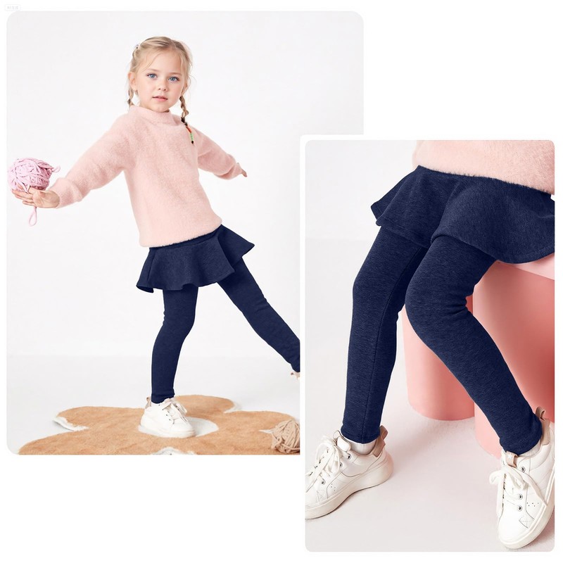 JiAmy, leggings per ragazze, foderati in pile, con gonna a