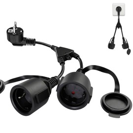 Double Plug for Socket, Waterproof IP44 Double Socket Outdoor, Double Plug 250 V/16 A, Suitable for Office and Household, Outdoor, Black Colour