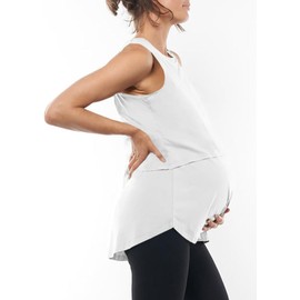 ZDC Women's Maternity Nursing Tank Tops Sleeveless Double Layer Breastfeeding Shirts Summer Pregnancy Clothes White