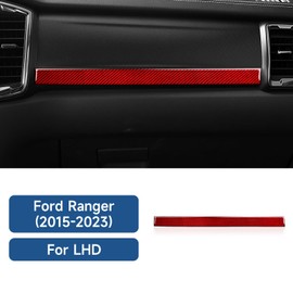 Car Dashboard Co-Pilot Instrument Panel Strip Carbon Fiber Trim Decoration Interior Cover Accessories for Ford Ranger XLT Lariat XL 2015 2016 2017 2018 2019 2020 2021 2022 2023 Red