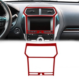 SUNJIKA Compatible with 1PCS Carbon Fiber Center Console GPS Screen Navigation Contral Panel Air Conditioner Frame Trim Sticker for Ford Explorer Accessories 2014 2015 2016 2017 2018 (Red)