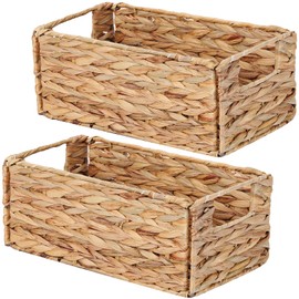 Vagusicc Wicker Storage Basket, Set of 2 Hand-Woven Storage Baskets for Organizing, Small Wicker Basket for Toilet Paper, Foldable Cube Organizer Bins for Shelves and Bathroom (Water Hyacinth)