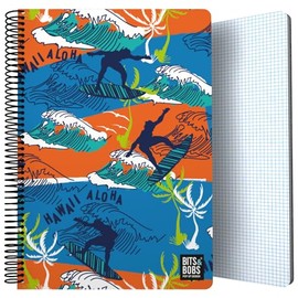 Grafoplás Plastic Cover Notebook 80 Sheets Squared 4x4 90g Folio Size Spiral Bound Safety Lock Collection Bits&Bobs Pop Up Design Hawaii FSC Certified