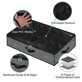 Meerainy Under Bed Shoe Storage Organizer for Closet 2 Pack- Fits 32 Pairs Underbed Shoes Container Boxes Black