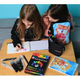 50 Bonus Pack Watercolor Brush Pens Combo Pack, 48 Colors 2 Water Brushes, Flexible Real Nylon Brush Tips, for Watercolor Painting Calligraphy Coloring, Beginner or Artist, Portable, Low Mess