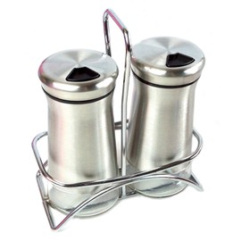 Pepper & Salt Shakers Stainless Steel Cover Glass Bottom Wire Stand Rotating Adjustable Cover - Spice Sugar Shakers (Silver)