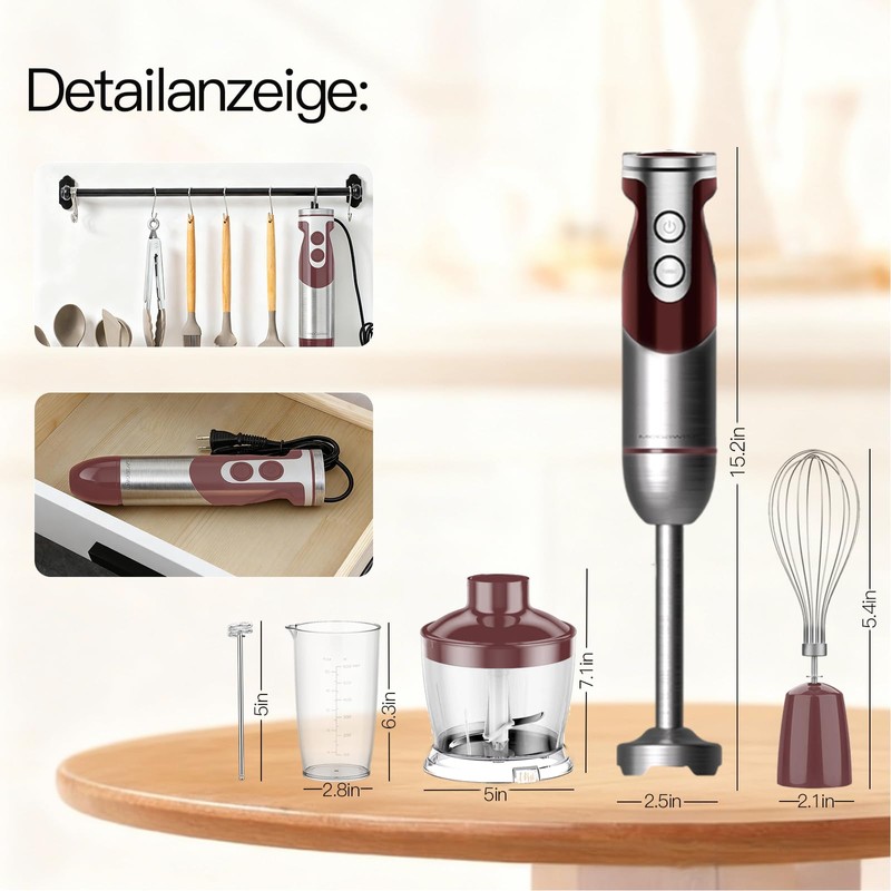 MegaWise 3-in-1 Hand Blender Set with Variable Speed Control, 400W