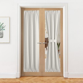 NICETOWN French Door Curtains, Thermal Insulated Farmhouse 100% Blackout Curtain for Glass Window, Kitchen Patio Doors for Privacy, 25 x 72 Inches Long, 1 Panel with Tieback, Ivory White