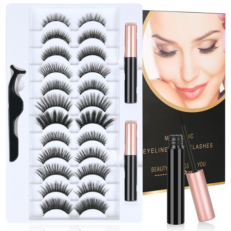 Magnetic Eyelashes, Magnetic Liquid Eyeliner, 3D Thick Long Fluffy Artificial