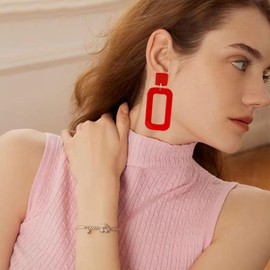 YUNXI 70s Vintage Minimalist Multicolor Acrylic Geometric Square Hollow Drop Dangle Neon Earrings Retro 80s Party Costume Accessory Jewelry for Women With Box (Red)