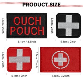 4 parches de primeros auxilios, parche de cruz roja y parche médico táctico para gorras, bolsas, chalecos, uniformes militares (negro y rojo)