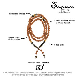 Samsara Tibetan Mala Necklace with 108 Beads Rudraksha and Onyx, Rudraksha, Onyx, Rudraksha Onyx