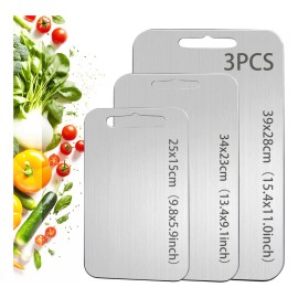 3pzs tabla Para Picar Acero Inoxidable Para Picar Alimentos titanium Cutting Board,tabla Para Cortar Con 3 Tallas Duradero Anticorrosión Plata, Quedos Ideal Para Diferentes Materiales Alimenticios
