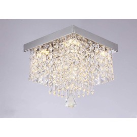 Dofyou Modern Flush Mount Ceiling Light Luxury Crystal Chandelier Lamp Square Shape Ceiling Light Fixture Width 9.84 Inch Height 11.8 Inch 4 Lights Chrome Color