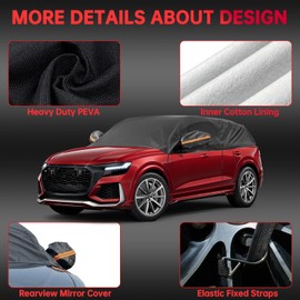 AMBARI Half Car Cover for SUV(184"-212"), Windshield Snow Cover Hail Protector Car Cover Sunroof Cover for Dustproof Sunproof, Universal Black SUV Car Cover for Waterproof All Weather.