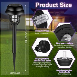 Qualirey 4 Pcs Solar Bug Zapper Waterproof Outdoor Mosquito Zapper Mosquito Killer and Lighting Repellent Lamp for Indoor Outdoor Use Garden Patio