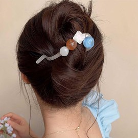 Allereya Large Gemstone Hair Clips Resin Banana Hair Clip White Acrylic Hair Clip French Style Twist Hair Clip Resin Hair Clip Hair Pin Decorative Hair Accessories Jewellery for Women (White2)