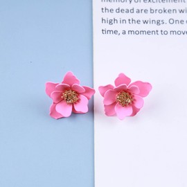 Allereya Vintage Flower Stud Earrings Acrylic Flower Earrings Matte Flower Earrings Pink Flower Stud Earrings Jewellery for Women and Girls (Pink)