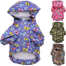 for Small Pet Cat Dog Raincoat Hoodie Coat Waterproof Rain Jacket Rainwear (L: Length - 16", Purple)