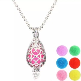 Opening Locket Pendant Necklace Silver Filigree Teardrop Diffuser Aromatherapy