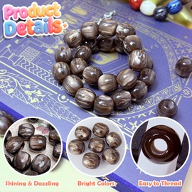Large Hole Resin Beads 50Pcs 12 x 12mm Colorful Jumbo Hair Beads for Braids with 5mm Hole Craft Supplies for Jewelry Making Pens Bracelets Gifts (Dark Brown)