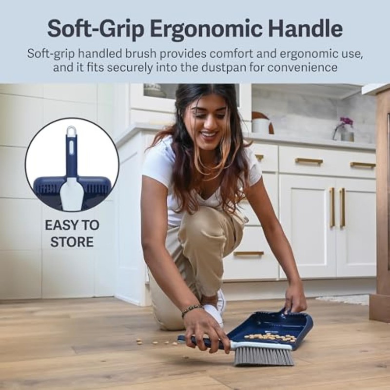 Casabella Wayclean Handheld Angled, Medium, Grey Dustpan and Brush Set,