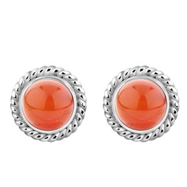 Nenalina Silver Women's Earrings Round with Birthstone Carnelian Orange for Women and Girls, 925 Sterling Silver, Stud Earrings for Women, Birthstone Earrings, 222999-008, Sterling Silver, Carnelian