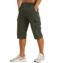 MAGCOMSEN Summer Shorts for Men Big and Tall Below Knee Cropped Pants Hiking Pants Mens Tactical Outdoor Fishing Shorts Green