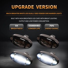DERMOKA LED Dually Bed Fender Side Marker Lights For 2011-2022 Ford F250 F350 F450 F550 Super Duty Trucks Smoked Len (White Led)